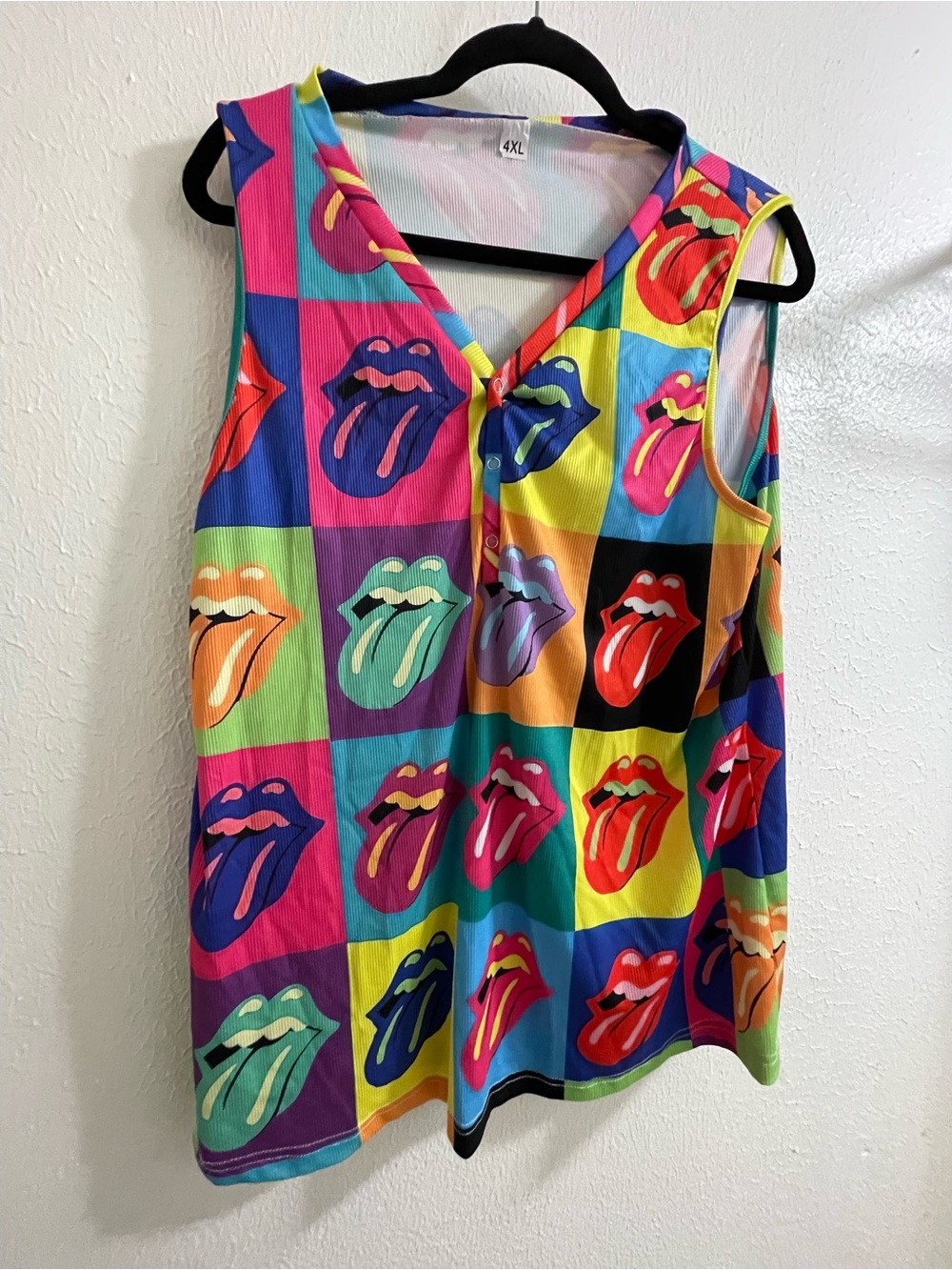 Rolling Stones Colorful Pop Art Tongue Print Sleeveless Top - Multicolor 4XL A3